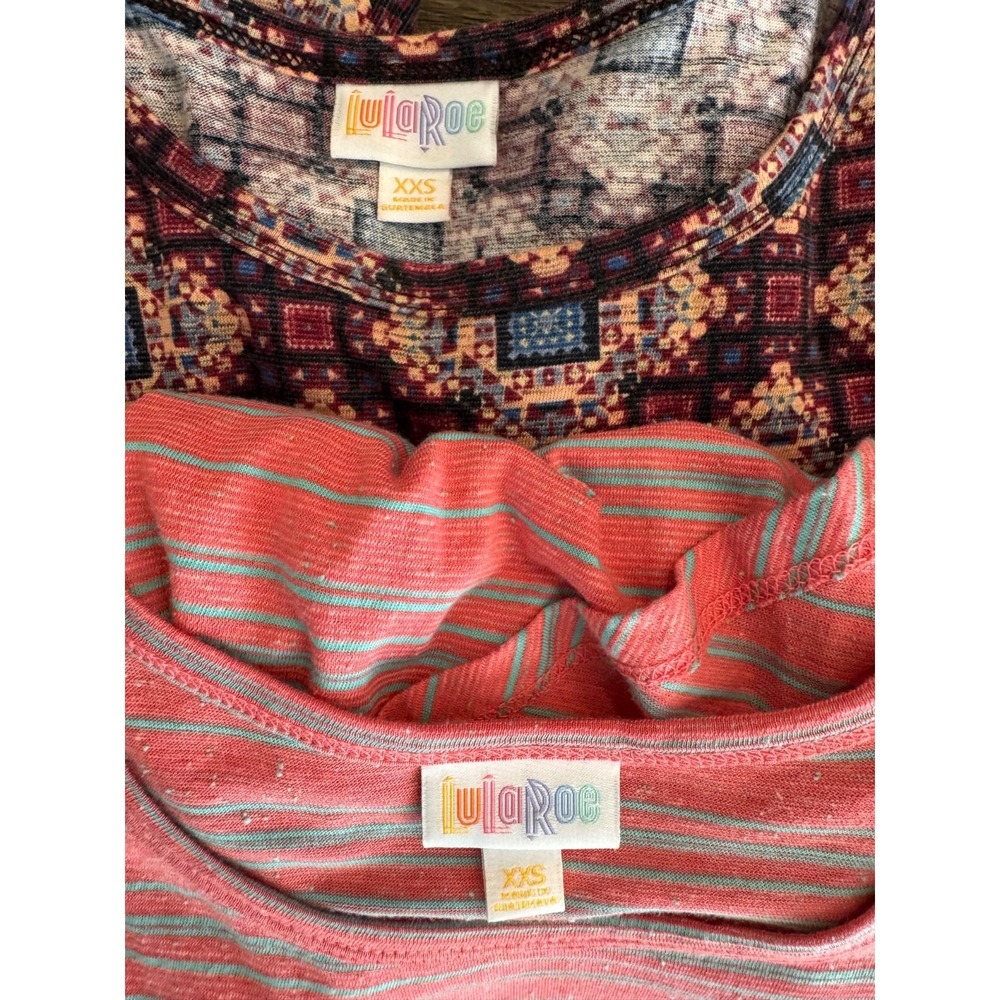 Lularoe lot of‎ 2 knit short sleeve Carly Swing dress SZ XXS Pink blue maroon